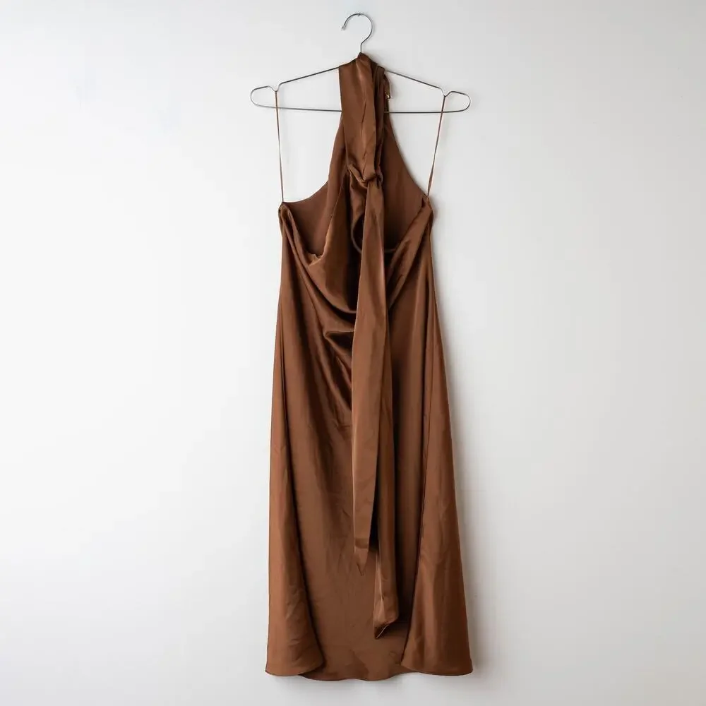 Lauren Ralph Lauren Brown Silk Tie Neck Dress - Size 8